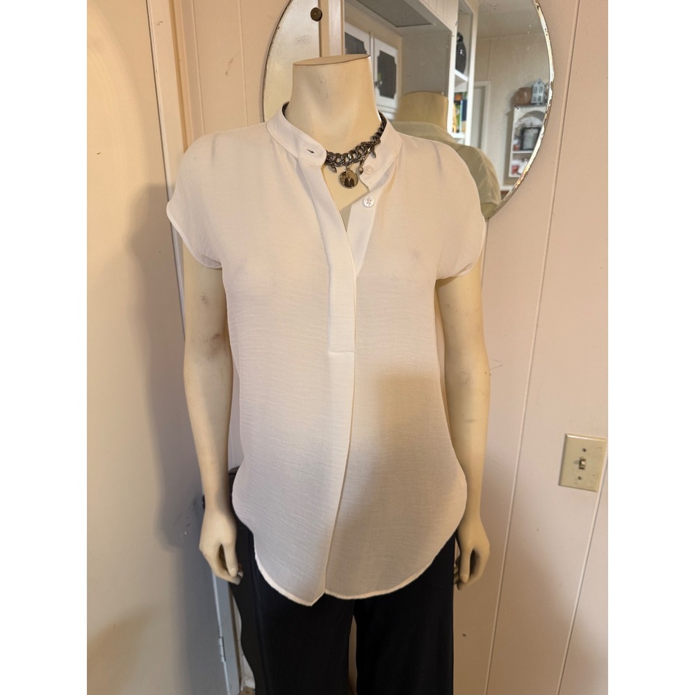 Cabi White Short Sleeve Mandarin Collar Blouse Style 738 XS